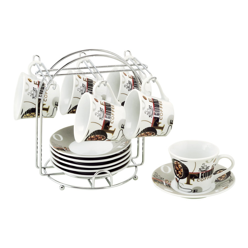 Lorren Home Trends Espresso Cup and Saucer Set with Metal Stand